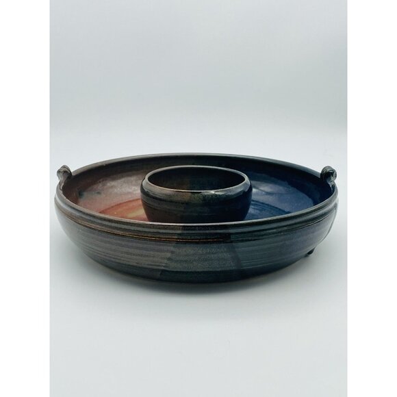 Mariella Owens Pottery Chip and Dip Bowl Red Green Blue - Picture 2 of 11